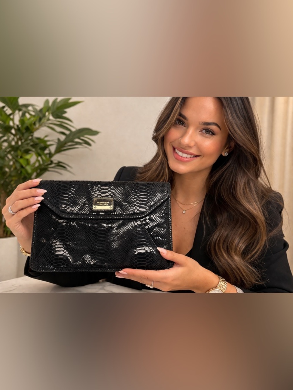 Michael Kors Black Snakeskin Clutch 13”x 9”  Like New - Picture 2 of 9